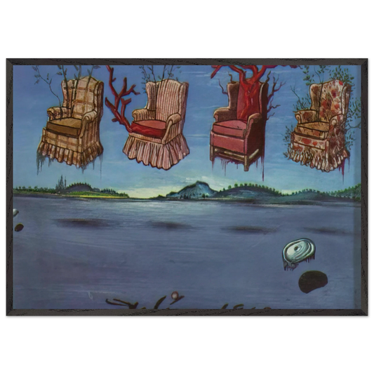 FOUR ARMCHAIRS IN THE SKY - Salvador Dali 70x100 cm / 28x40 inches Framed Art Print – Black Wooden Frame