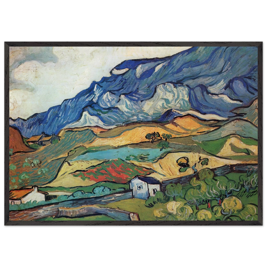 Les Alpilles Mountain Landscape near South-Reme - Vincent van Gogh 70x100 cm / 28x40 inches Framed Art Print – Black Wooden Frame