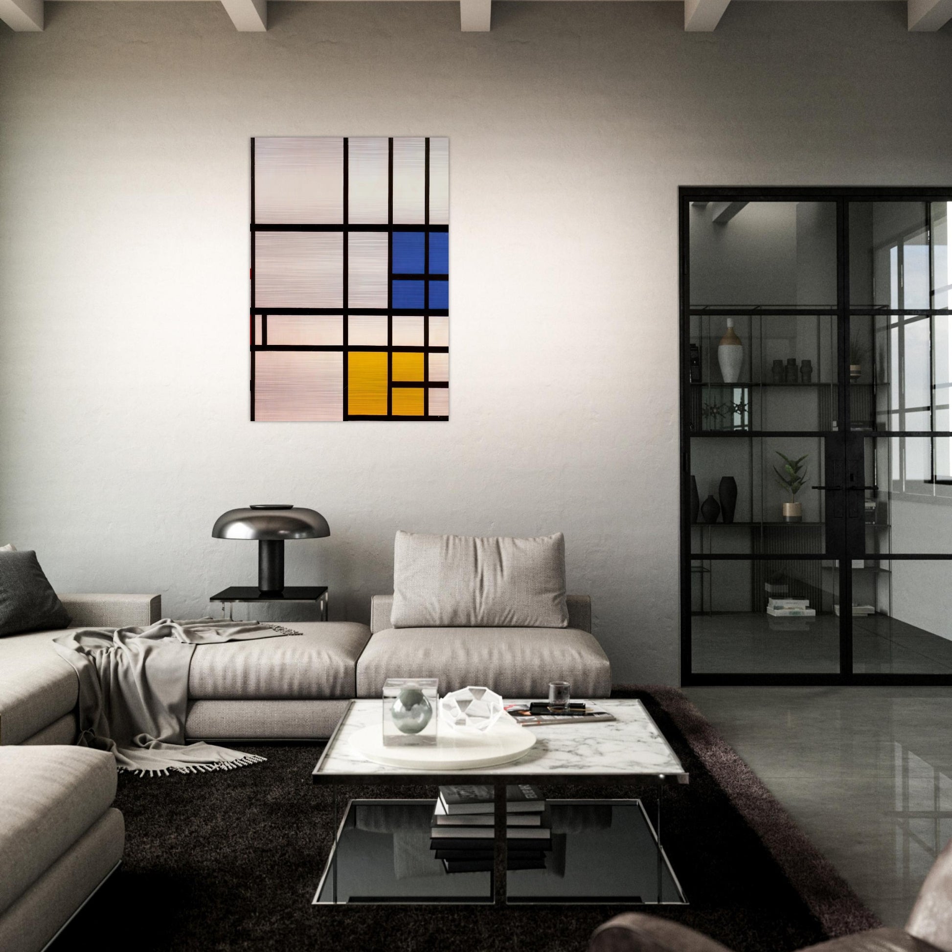 Composition N. 11 London with Blue, Red and Yellow - Piet Mondrian Brushed Aluminum Print - 70x100 cm / 28x40 inches | Piet Mondrian Aluminum Print | Piet Mondrian Prints