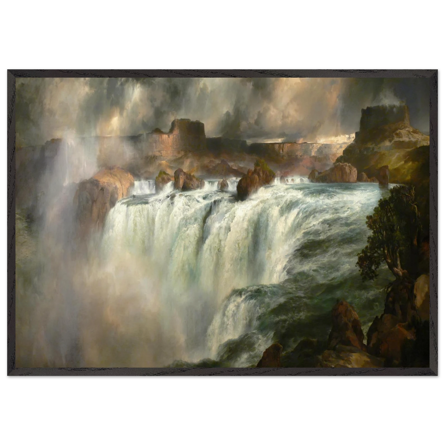 Shoshone Falls on the Snake River - Thomas Moran 70x100 cm / 28x40 inches Framed Art Print – Black Wooden Frame