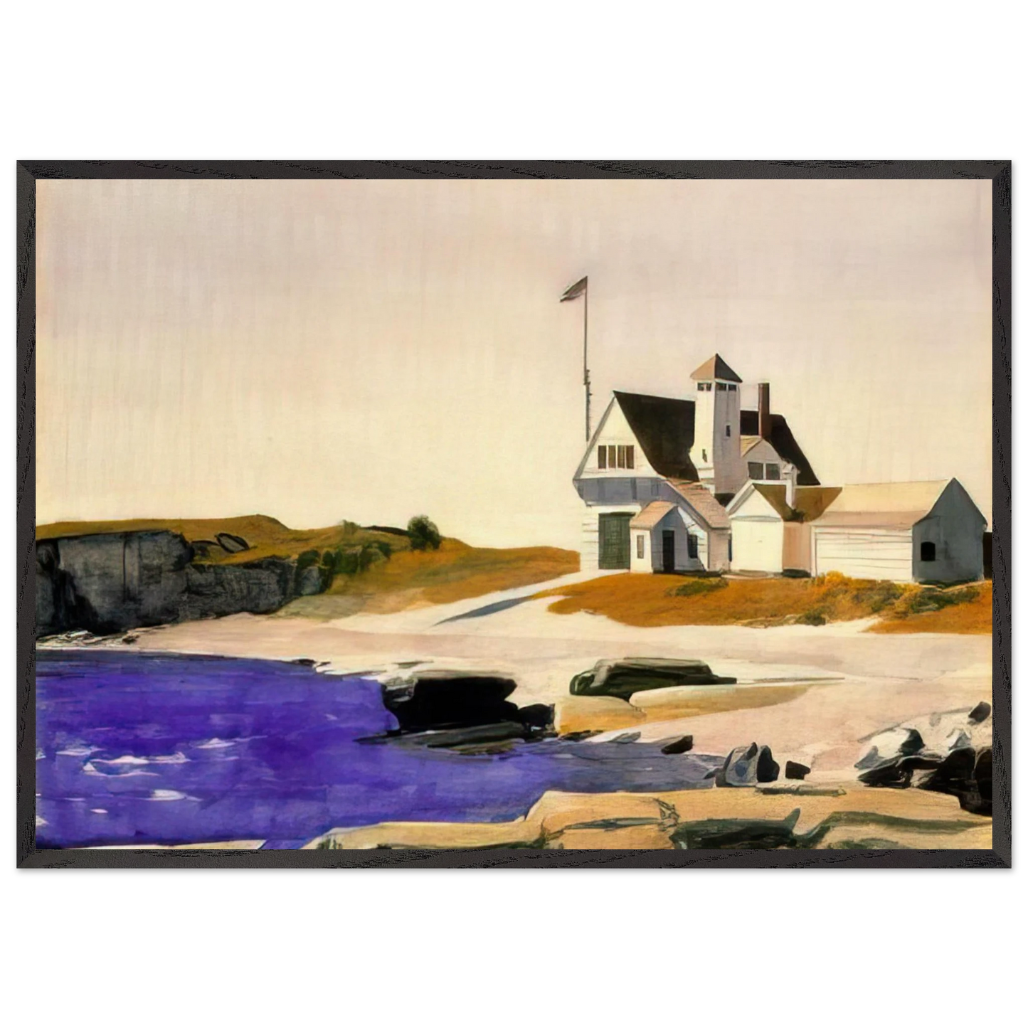 Coast Guard Station Two Lights Maine - Edward Hopper 70x100 cm / 28x40 inches Framed Art Print – Black Wooden Frame