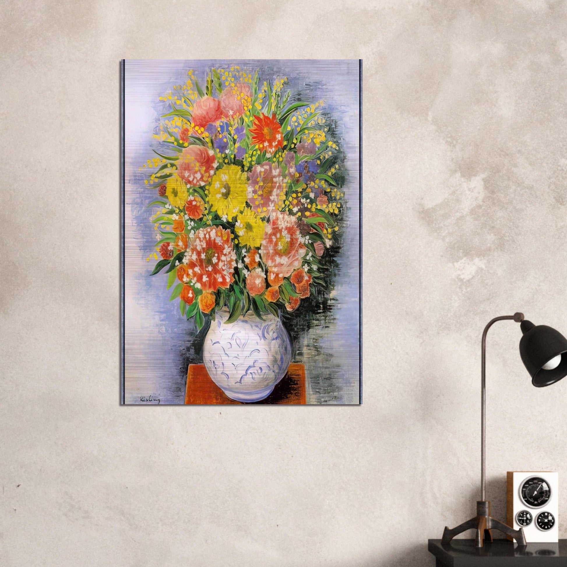 BOUQUET OF VARIOUS FLOWERS AND MIMOSA - Moise Kisling Brushed Aluminum Print - 70x100 cm / 28x40 inches | Moise Kisling Aluminum Print | Moise Kisling Prints