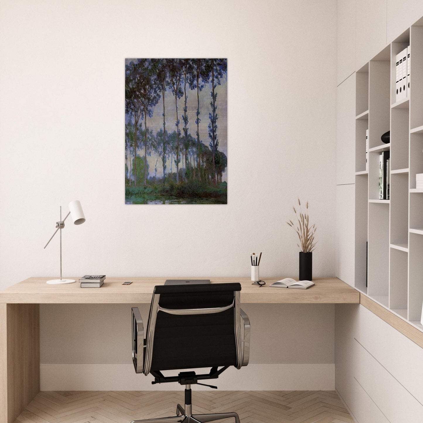 Poplars on the Banks of the River Epte, Overcast Weather - claude monet Brushed Aluminum Print - 70x100 cm / 28x40 inches | claude monet Aluminum Print | claude monet Prints