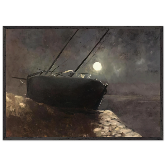 BOAT IN THE MOONLIGHT - Odilon Redon 70x100 cm / 28x40 inches Framed Art Print – Black Wooden Frame