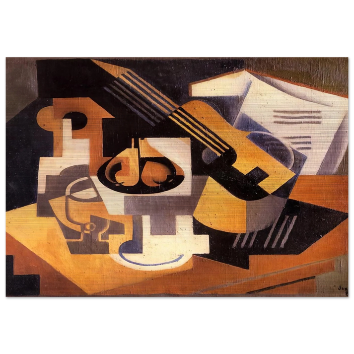 GUITAR AND FRUIT BOWL ON A TABLE 1918 - Juan Gris Brushed Aluminum Print - 70x100 cm / 28x40 inches | Juan Gris Aluminum Print | Juan Gris Prints