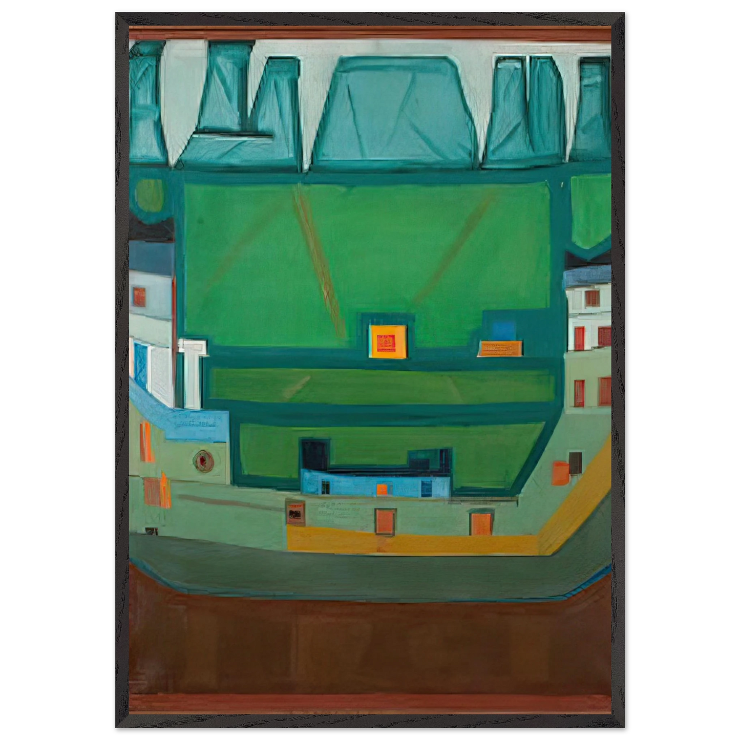 CITY AT THE FOOT OF THE MOUNTAINS LANDSCAPE - Jerzy Nowosielski 70x100 cm / 28x40 inches Framed Art Print – Black Wooden Frame