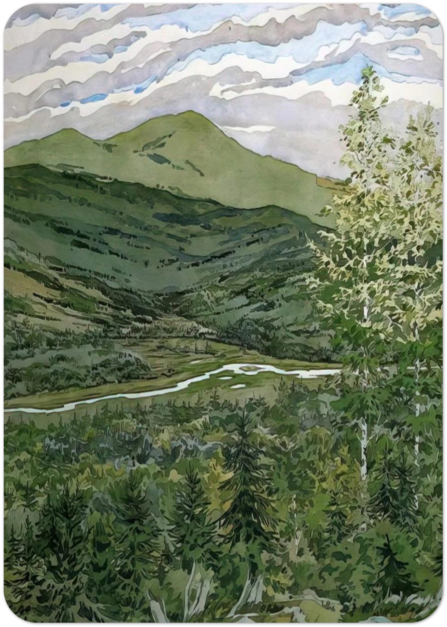Briggs Meadow - 1977 By Neil Welliver Pack of 10 Post Cards | Neil Welliver Post Cards | A6 (10.5 x 14.8 cm) - 4.1 x 5.8 inches