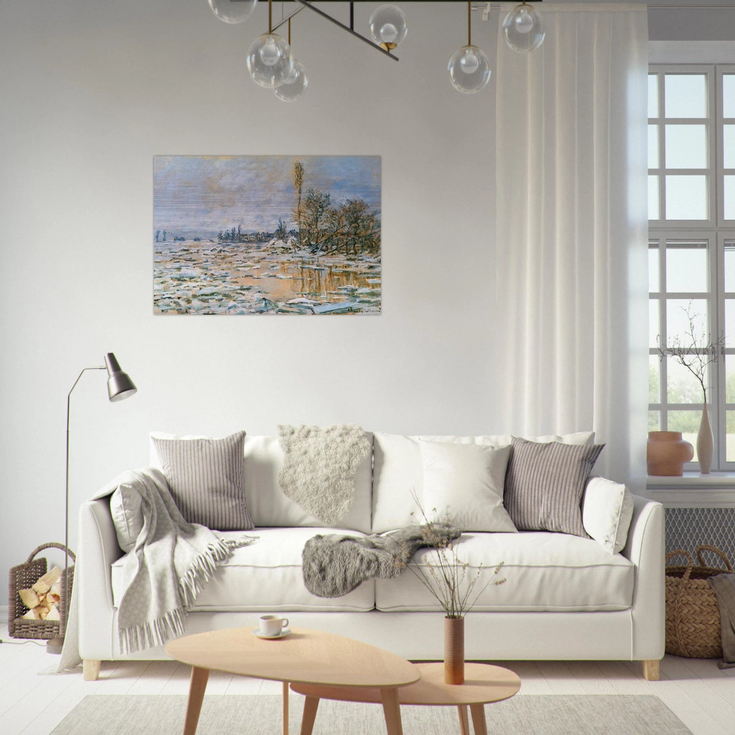 Breakup of Ice, Lavacourt, Grey Weather - claude monet Brushed Aluminum Print - 70x100 cm / 28x40 inches | claude monet Aluminum Print | claude monet Prints