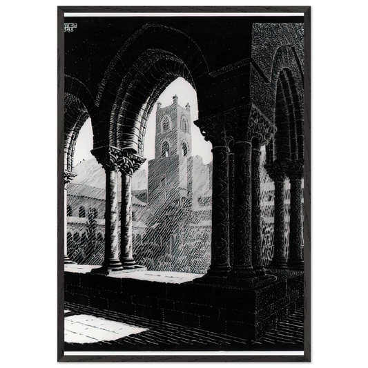 CLOISTER OF MONREALE SICILY - MC Escher 70x100 cm / 28x40 inches Framed Art Print – Black Wooden Frame | Maurits Cornelis Escher Prints