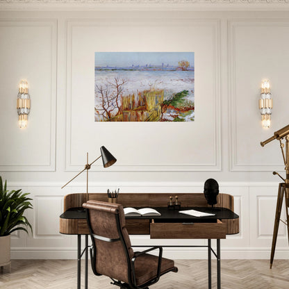 Snowy Landscape with Arles in the Background - Vincent van Gogh Brushed Aluminum Print - 70x100 cm / 28x40 inches | Vincent van Gogh Aluminum Print | Vincent van Gogh Prints