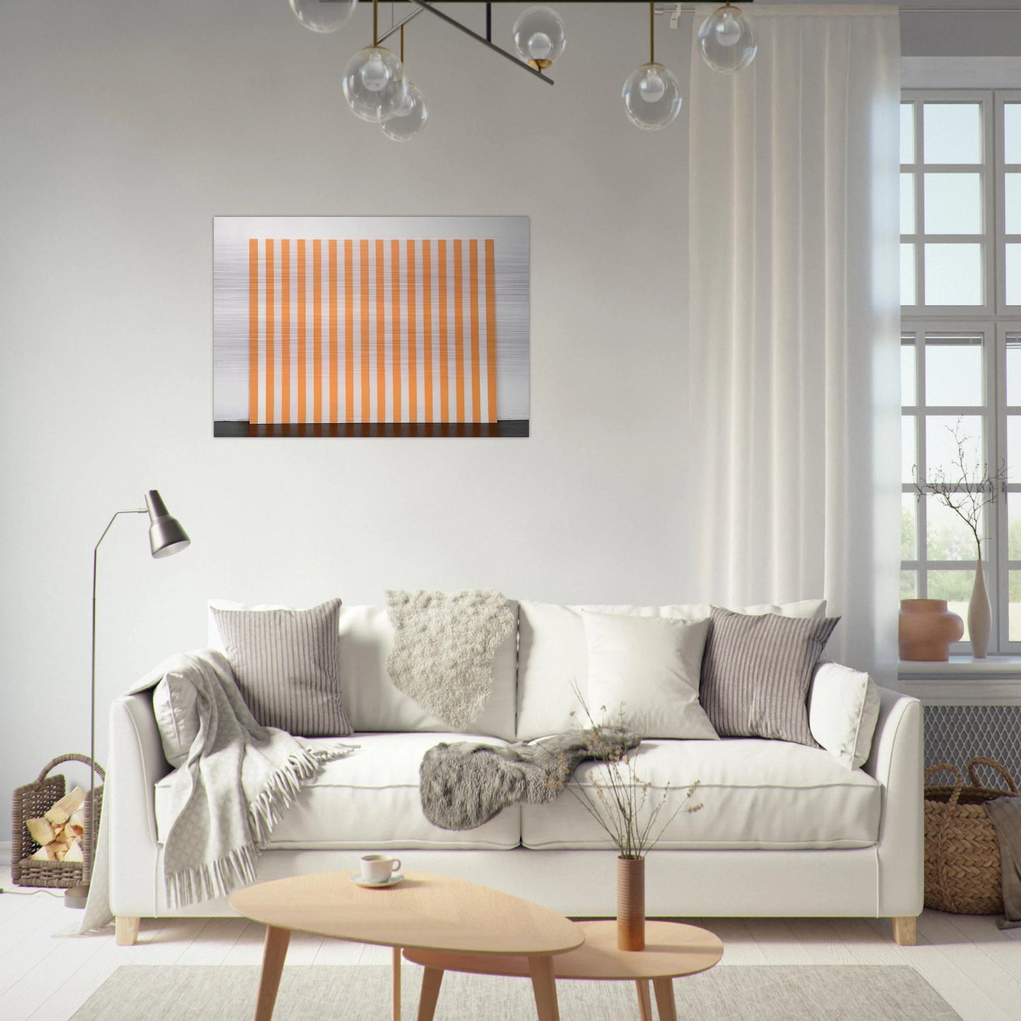 Peinture acrylique blanche sur tissu rayé blanc et orange - 1972 - Daniel Buren Brushed Aluminum Print - 70x100 cm / 28x40 inches | Daniel Buren Aluminum Print | Daniel Buren Prints