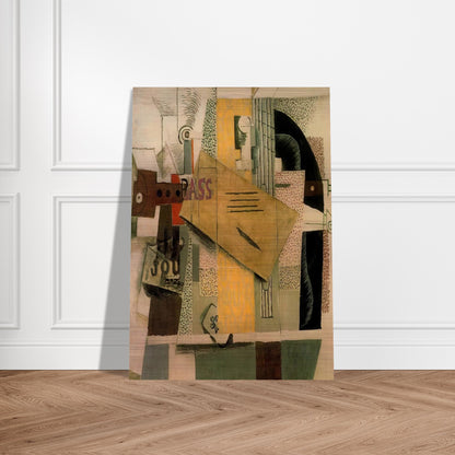 Clarinet, bottle of bass, newspaper, ace of clubs - 1913 - Pablo Picasso Brushed Aluminum Print - 70x100 cm / 28x40 inches | Pablo Picasso Aluminum Print | Pablo Picasso Prints
