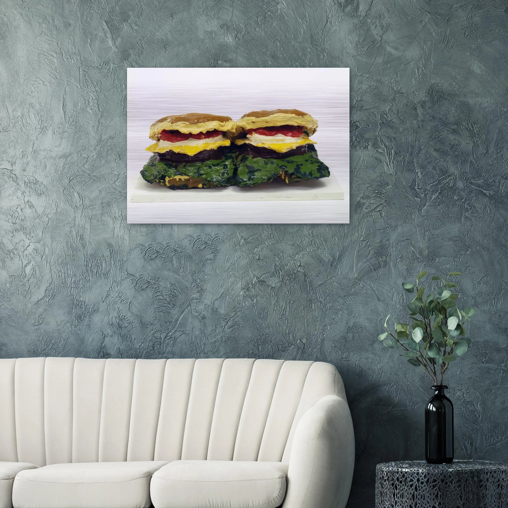 TWO CHEESEBURGERS WITH EVERYTHING DUAL HAMBURGERS 1962 - Claes Oldenburg Brushed Aluminum Print - 70x100 cm / 28x40 inches | Claes Oldenburg Aluminum Print | Claes Oldenburg Prints