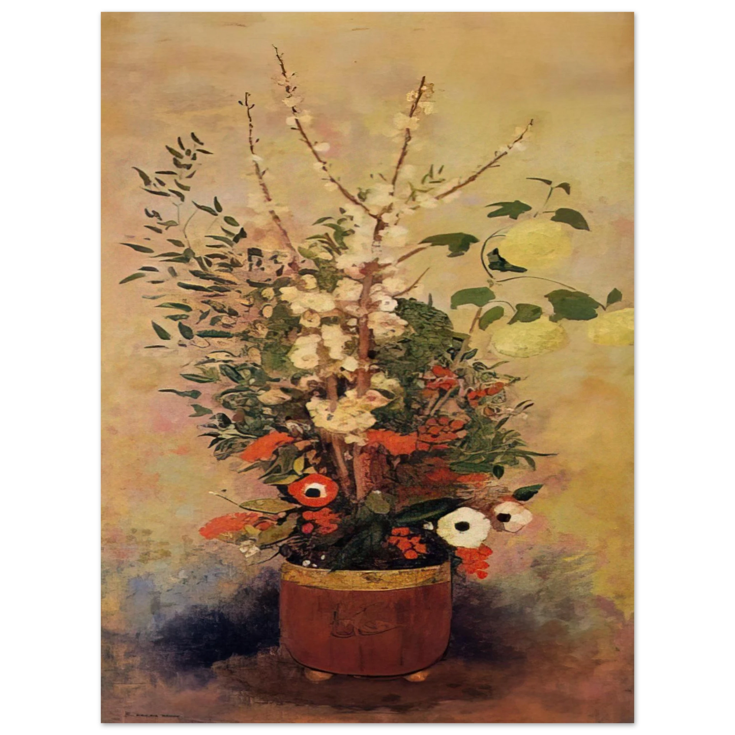 Odilon Redon - VASE OF FLOWERS WITH BRANCHES OF A FLOWERING APPLE TREE  75x100 cm / 30x40inches Fine Art Poster