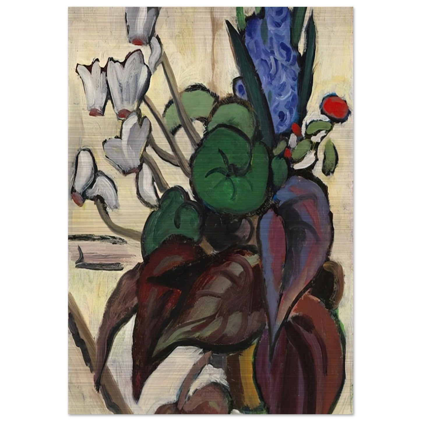 BLUMEN AUF WEI ZYKLAMEN UND HYAZINTHE 1934 - Gabriele Munter Brushed Aluminum Print - 70x100 cm / 28x40 inches | Gabriele Munter Aluminum Print | Gabriele Munter Prints