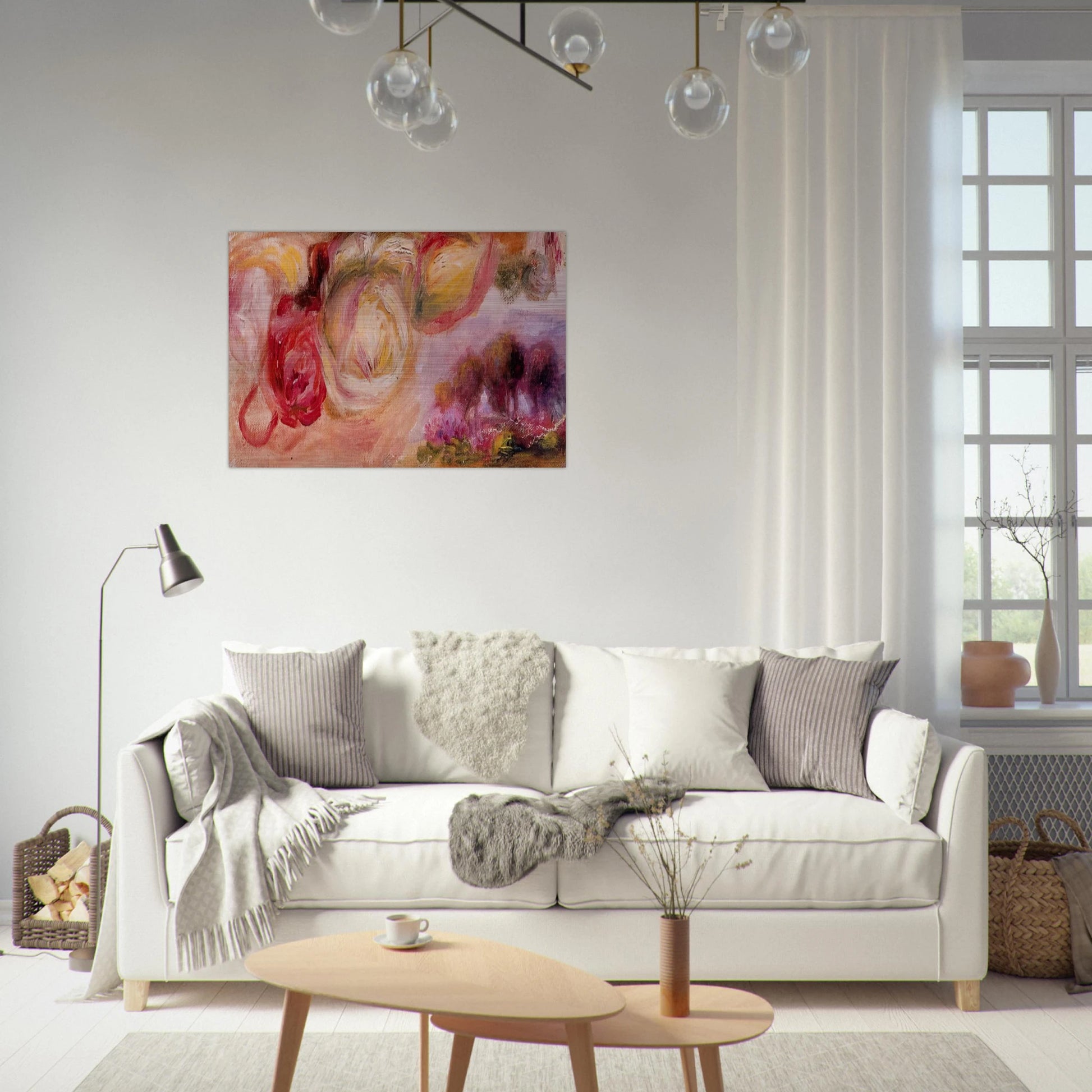 Roses with a Landscape - Pierre-Auguste Renoir Brushed Aluminum Print - 70x100 cm / 28x40 inches | Pierre-Auguste Renoir Aluminum Print | Pierre-Auguste Renoir Prints