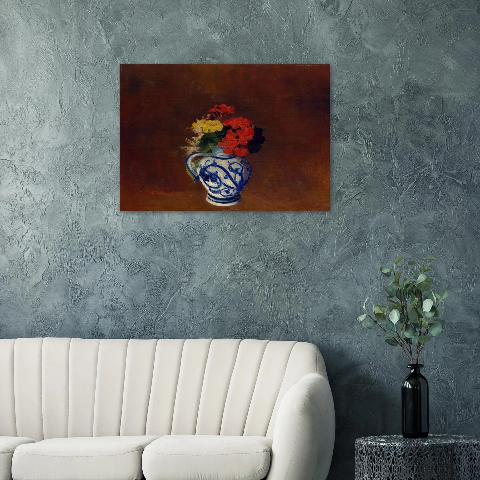 GERANIUMS AND OTHER FLOWERS IN A STONEWARE VASE - Odilon Redon Brushed Aluminum Print - 70x100 cm / 28x40 inches | Odilon Redon Aluminum Print | Odilon Redon Prints