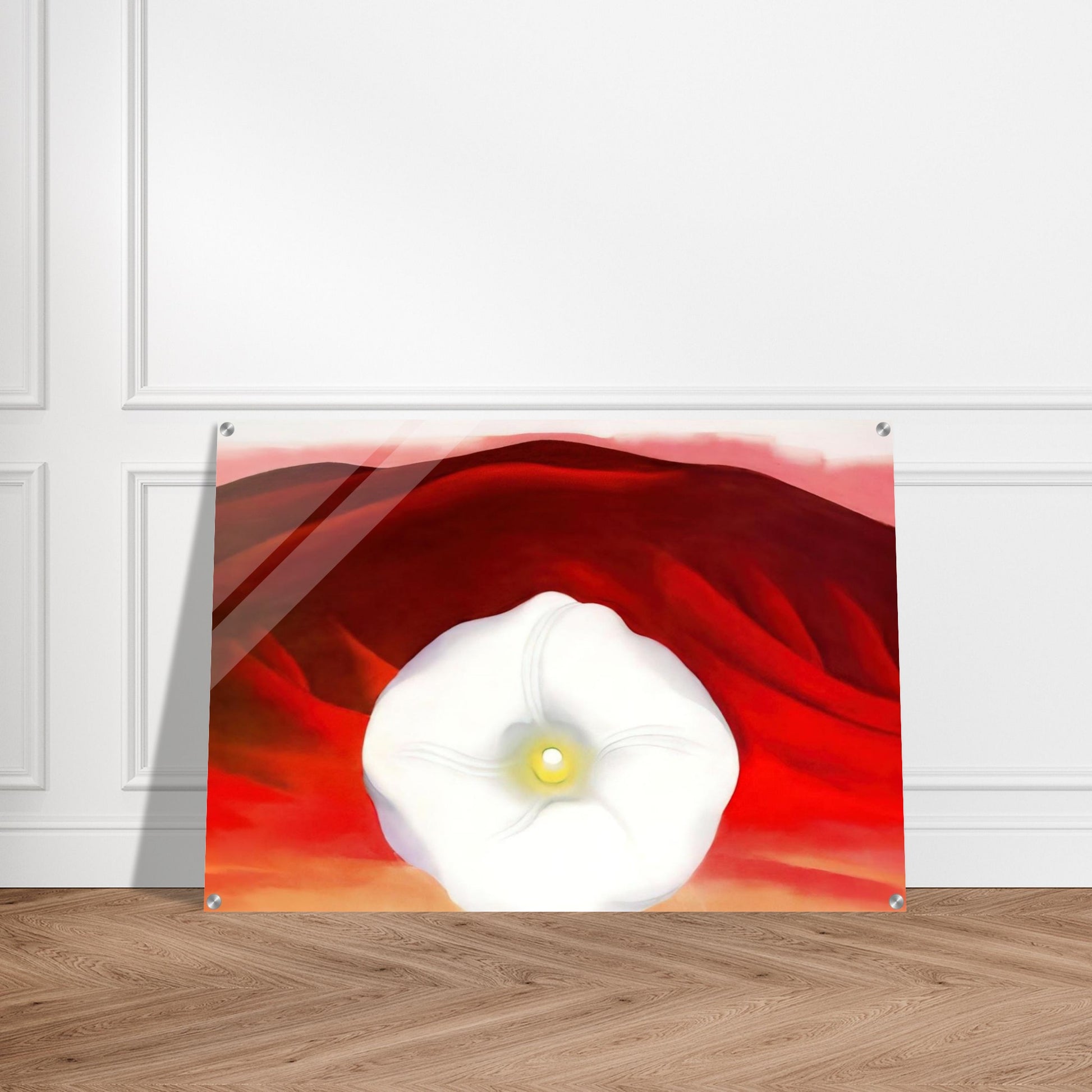 Red hills and white flower - Georgia O'Keeffe Acrylic Print - 70x100 cm / 28x40″ inches