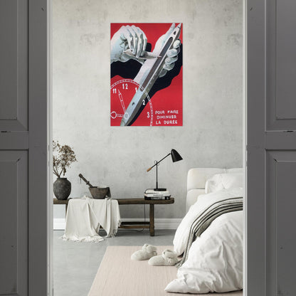 PROJECT OF POSTER THE CENTER OF TEXTILE WORKERS IN BELGIUM TO REDUCE WORKING HOURS 1938 - Rene Magritte Brushed Aluminum Print - 70x100 cm / 28x40 inches | Rene Magritte Aluminum Print | Rene Magritte Prints