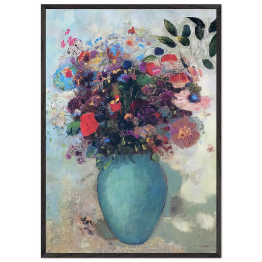 FLOWERS IN A TURQUOISE VASE - Odilon Redon 70x100 cm / 28x40 inches Framed Art Print – Black Wooden Frame