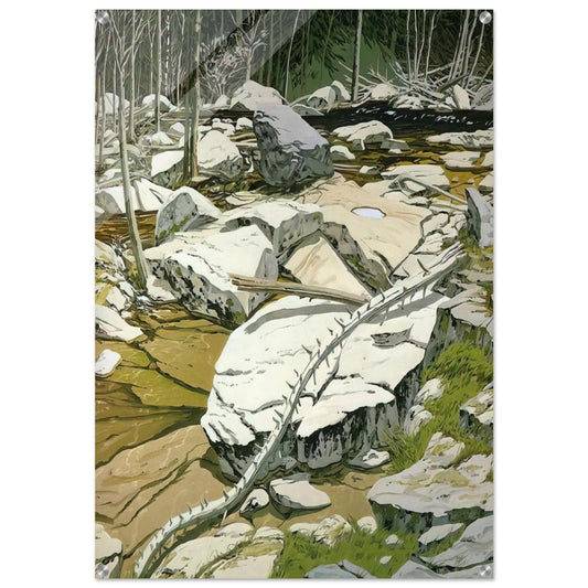 The Blue Pool - 1980 - Neil Welliver Acrylic Print - 70x100 cm / 28x40″ inches | Neil Welliver Wall Art | Neil Welliver Prints