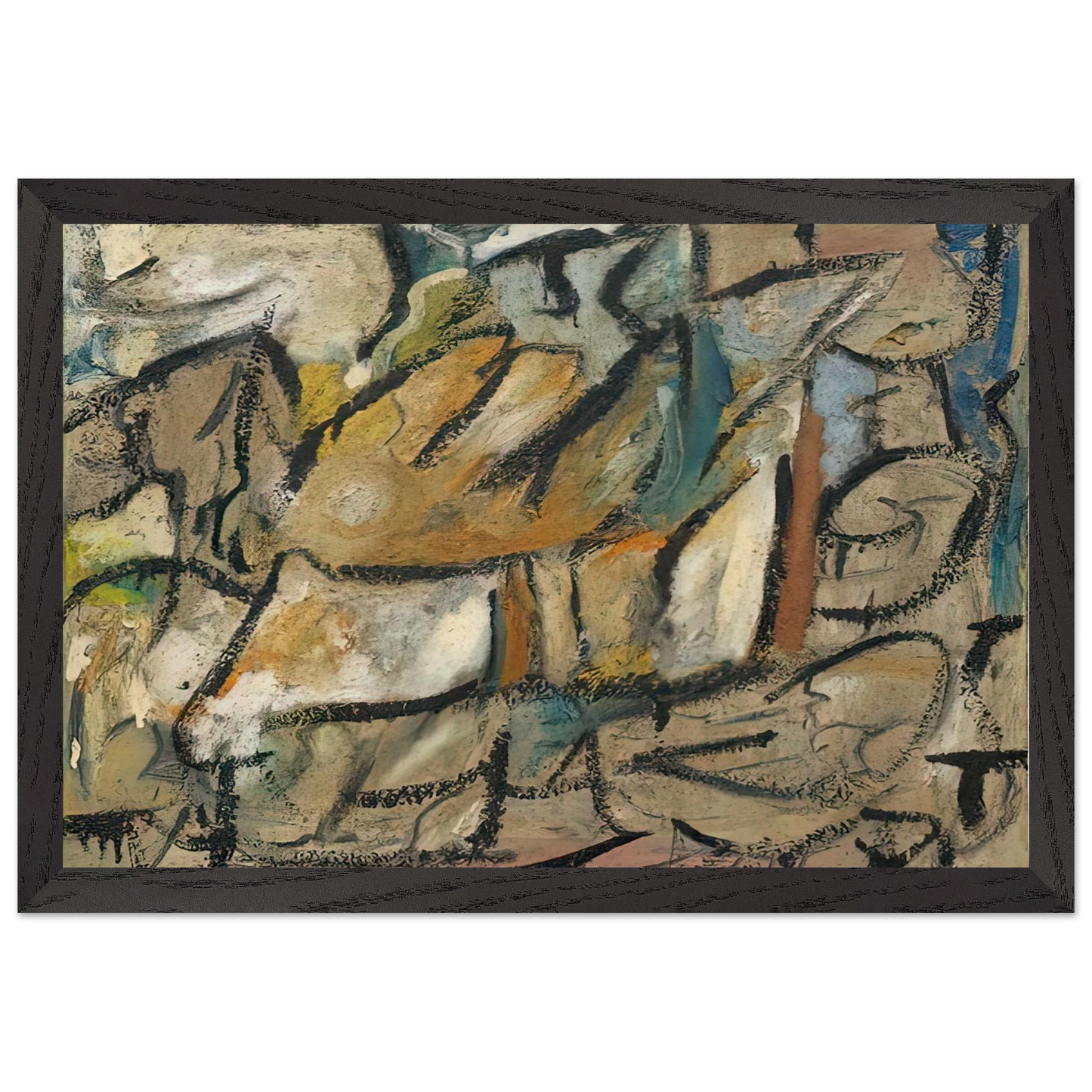 Helen Frankenthaler - August Weather, 1951- Wall Art - 60x80 cm / 24x32 inches - Premium Wooden Framed Poster With Fine Art Paper-canvas - Black frame