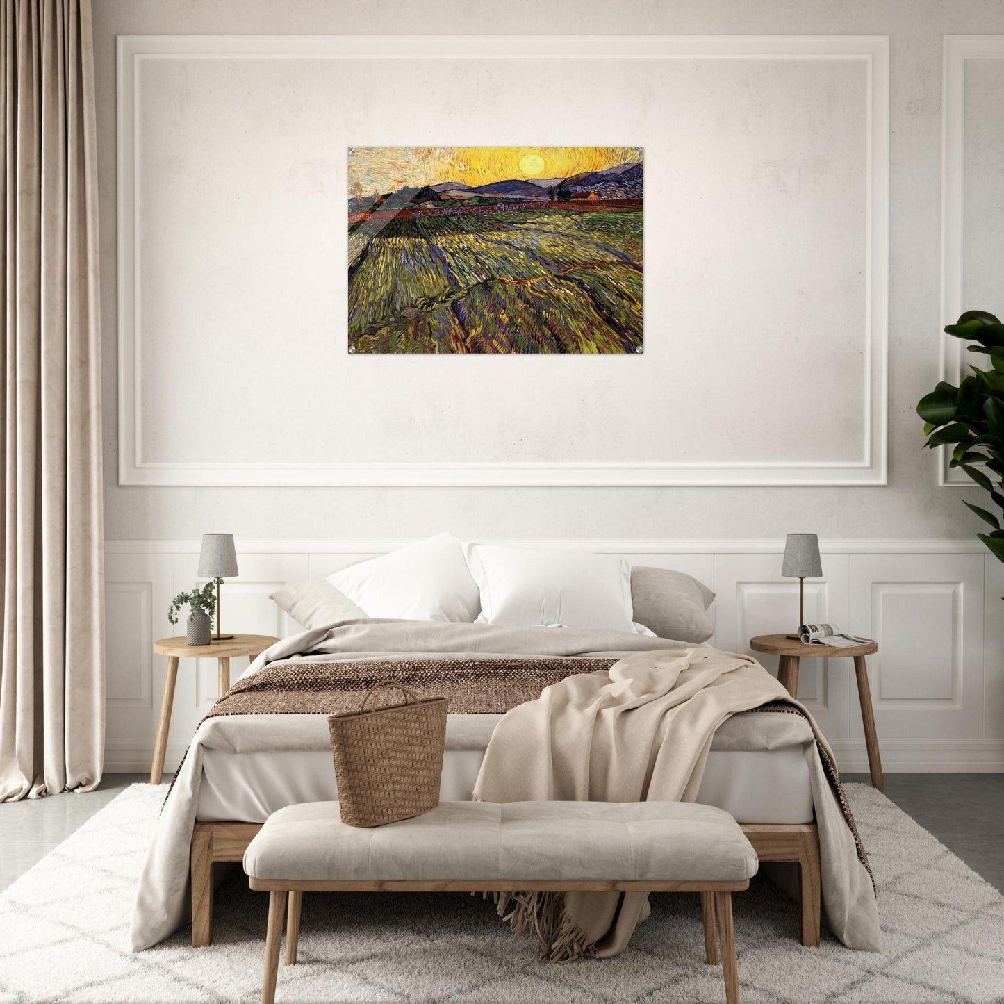 Wheat Field with Rising Sun - Vincent van Gogh Acrylic Print - 70x100 cm / 28x40″ inches | Vincent van Gogh Wall Art | Vincent van Gogh Prints