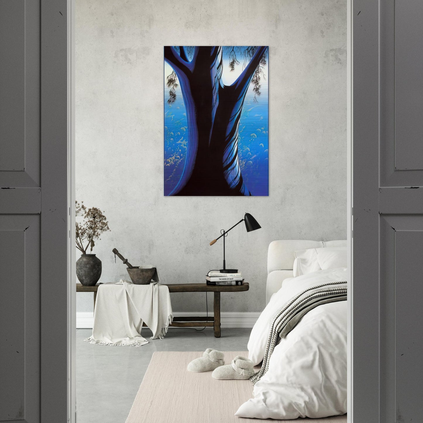 Blue Pine - Eyvind Earle Brushed Aluminum Print - 70x100 cm / 28x40 inches | Eyvind Earle Aluminum Print | Eyvind Earle Prints