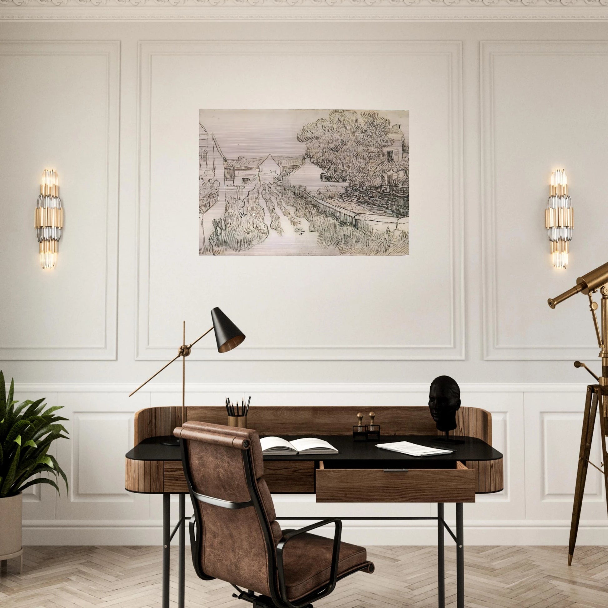 Village Street - Vincent van Gogh Brushed Aluminum Print - 70x100 cm / 28x40 inches | Vincent van Gogh Aluminum Print | Vincent van Gogh Prints