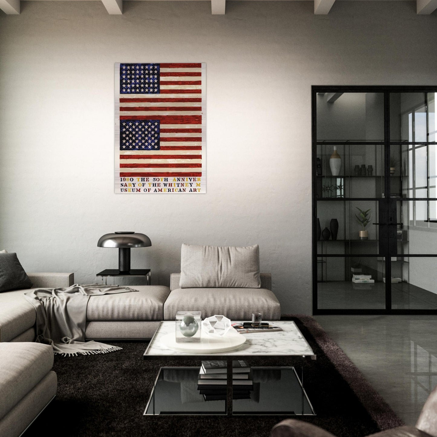 TWO FLAGS WHITNEY ANNIVERSARY ULAE 207 1980 - Jasper Johns Brushed Aluminum Print - 70x100 cm / 28x40 inches | Jasper Johns Aluminum Print | Jasper Johns Prints