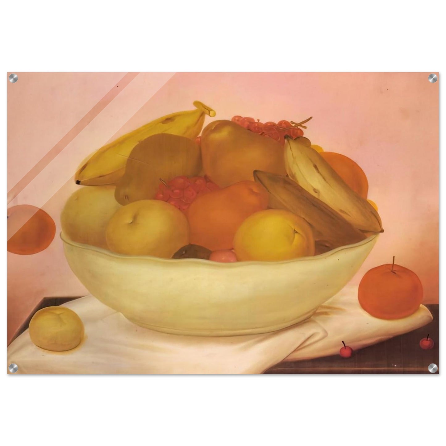 STILL LIFE WITH ORANGE FALLING - Fernando Botero Acrylic Print - 70x100 cm / 28x40″ inches
