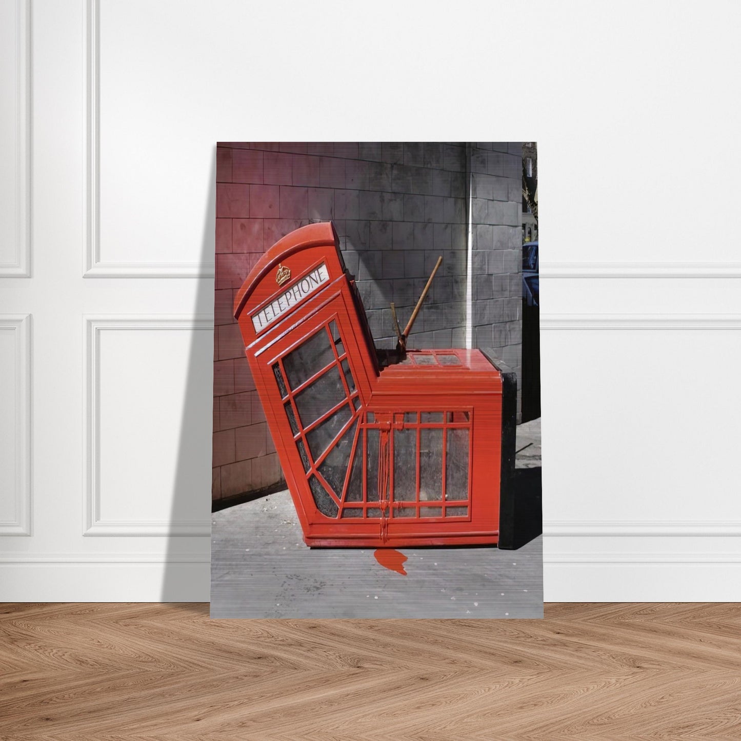 VANDALISED PHONE BOX 2005 - Banksy Brushed Aluminum Print - 70x100 cm / 28x40 inches | Banksy Aluminum Print | Banksy Prints