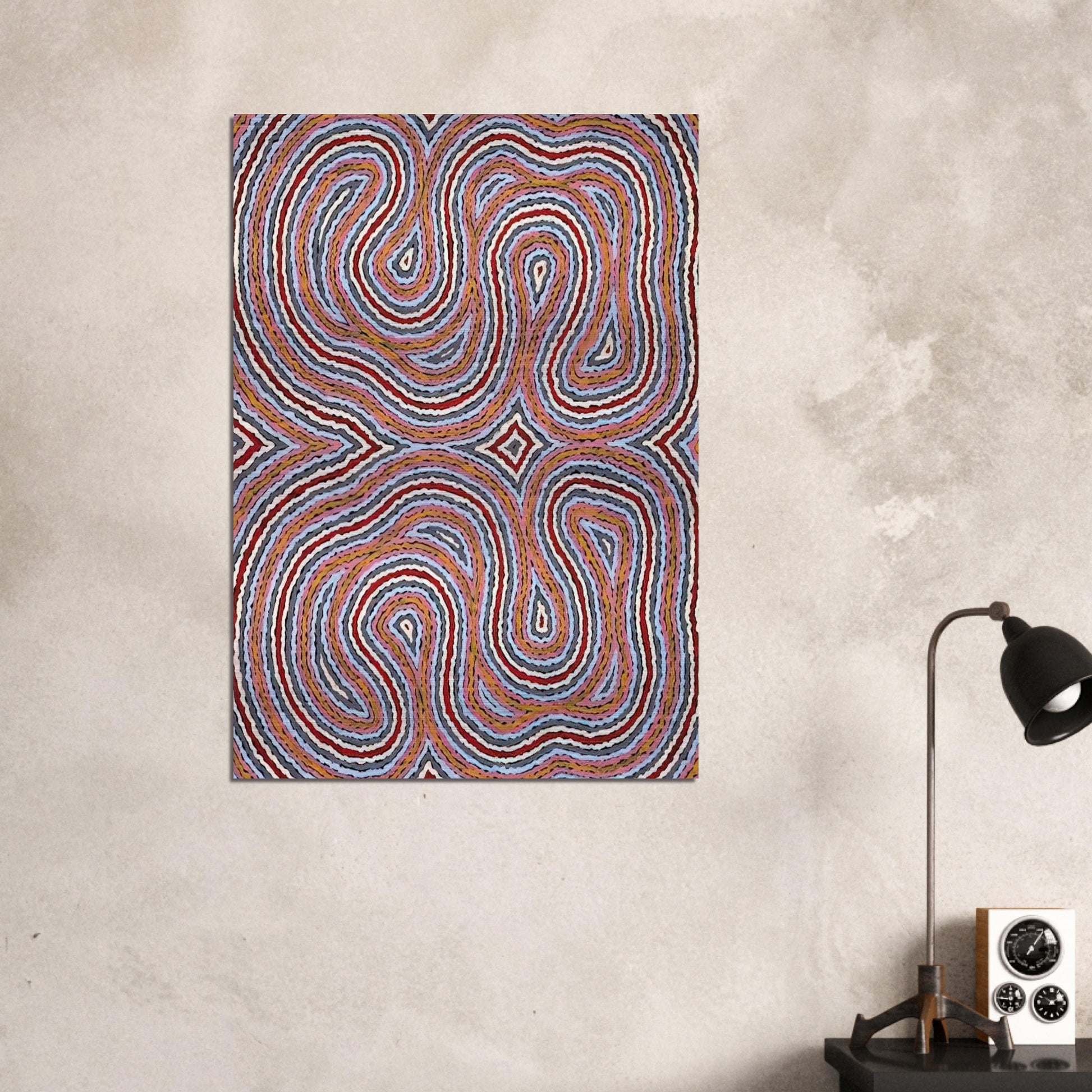 Untitled Narripi Worm Dreaming - 1996 - Clifford Possum Tjapaltjarri Brushed Aluminum Print - 70x100 cm / 28x40 inches | Clifford Possum Tjapaltjarri Aluminum Print | Clifford Possum Tjapaltjarri Prints