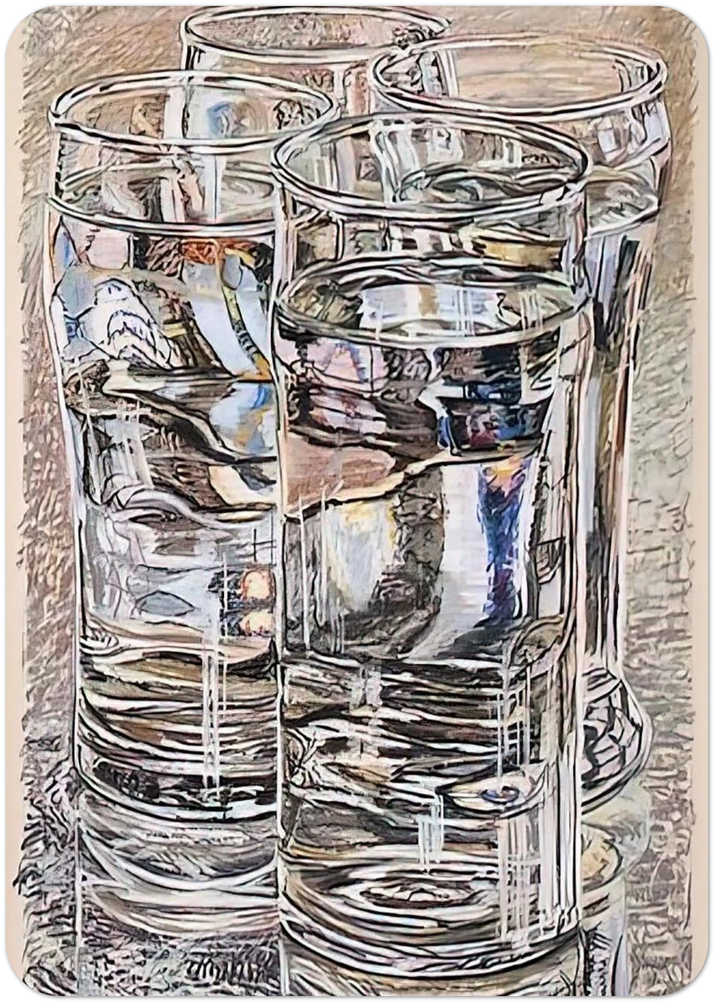 4 GLASSES 1974 By Janet Fish Pack of 10 Post Cards | Janet Fish Post Cards | A6 (10.5 x 14.8 cm) - 4.1 x 5.8 inches