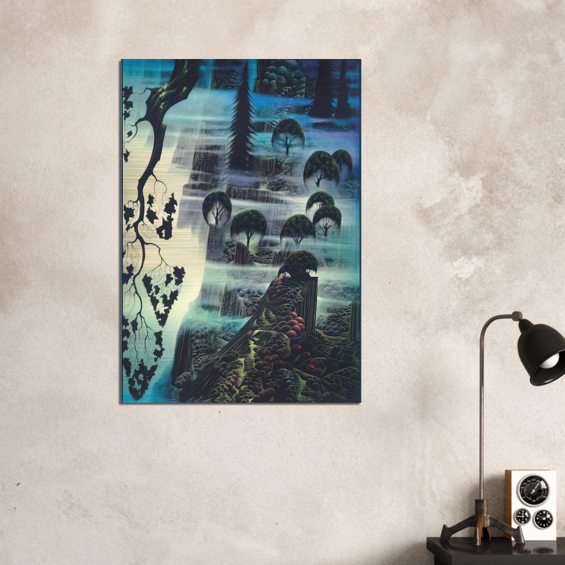 Surf Wind and Fog - Eyvind Earle Brushed Aluminum Print - 70x100 cm / 28x40 inches | Eyvind Earle Aluminum Print | Eyvind Earle Prints