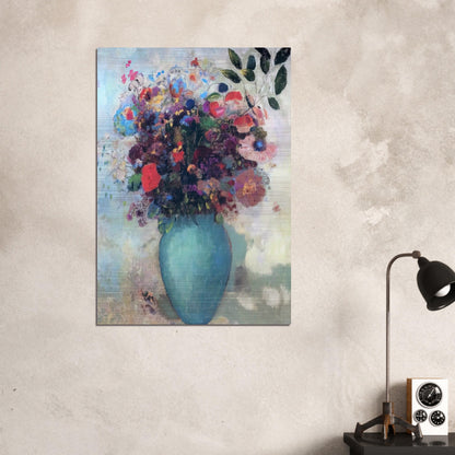 FLOWERS IN A TURQUOISE VASE - Odilon Redon Brushed Aluminum Print - 70x100 cm / 28x40 inches | Odilon Redon Aluminum Print | Odilon Redon Prints