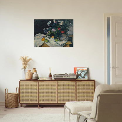 Still Life with Flowers and Fruit - Paul Cézanne Brushed Aluminum Print - 70x100 cm / 28x40 inches | Paul Cézanne Aluminum Print | Paul Cézanne Prints