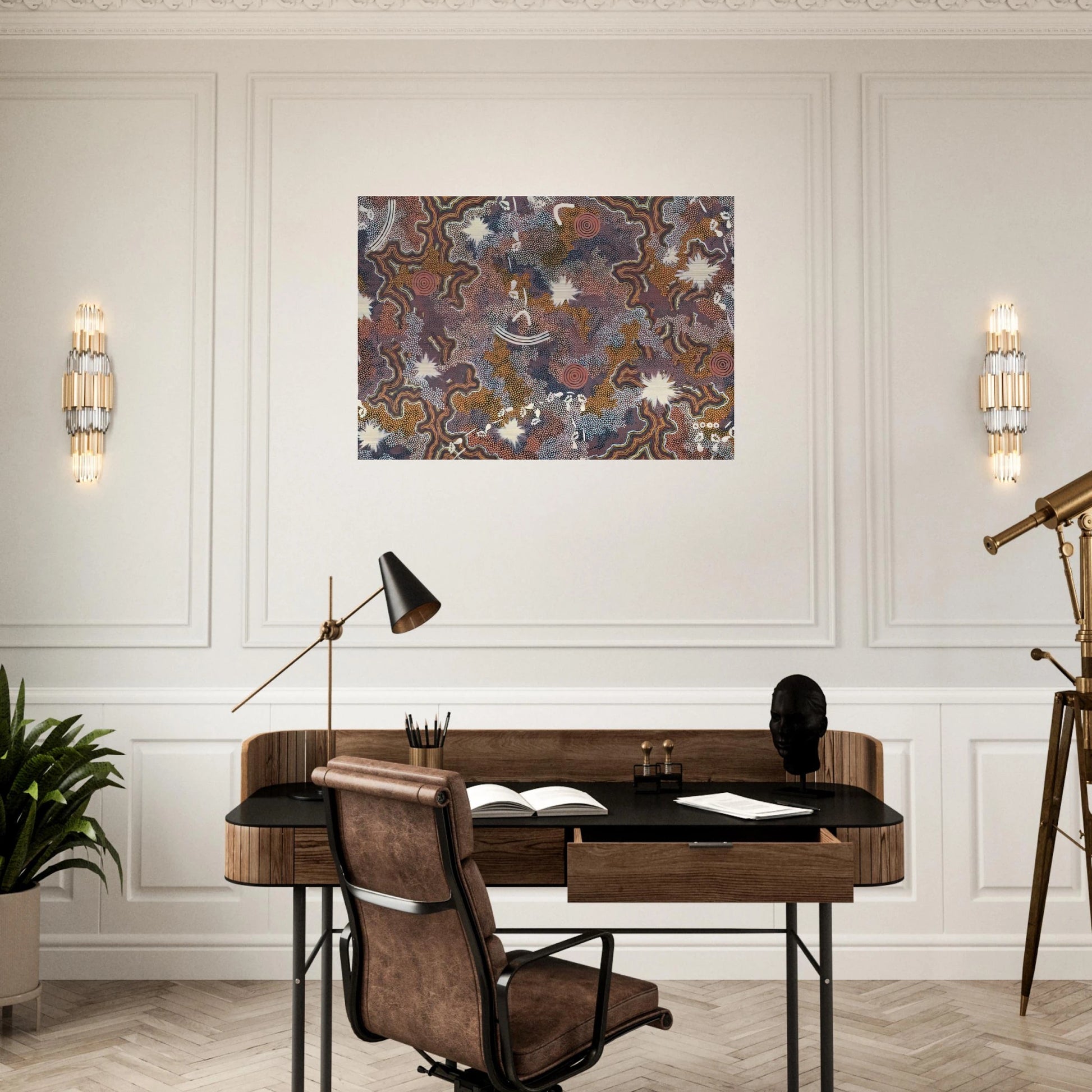 Ngarlu Red Hill - 1990 - Clifford Possum Tjapaltjarri Brushed Aluminum Print - 70x100 cm / 28x40 inches | Clifford Possum Tjapaltjarri Aluminum Print | Clifford Possum Tjapaltjarri Prints