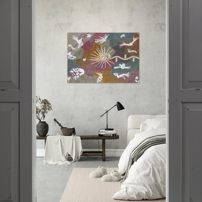 Lightning Dreaming - 1999 - Clifford Possum Tjapaltjarri Acrylic Print - 70x100 cm / 28x40″ inches