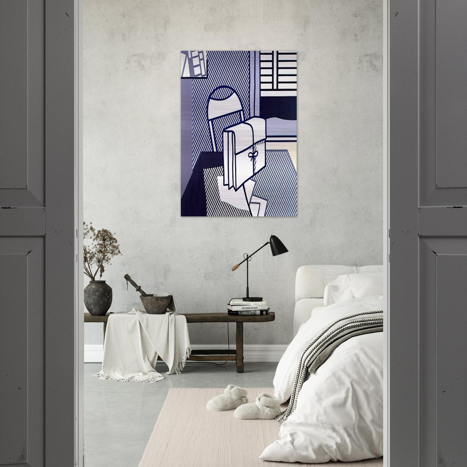 STILL LIFE WITH DOSSIER 1976 - Roy Lichtenstein Brushed Aluminum Print - 70x100 cm / 28x40 inches | Roy Lichtenstein Aluminum Print | Roy Lichtenstein Prints