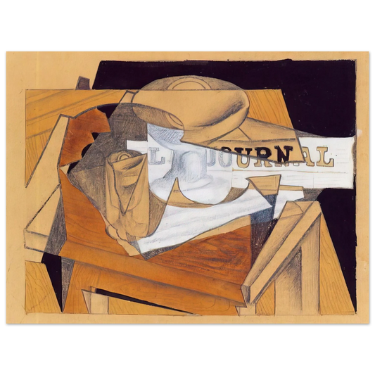 Juan Gris - BOWL GLASS AND NEWSPAPER  75x100 cm / 30x40inches Fine Art Poster
