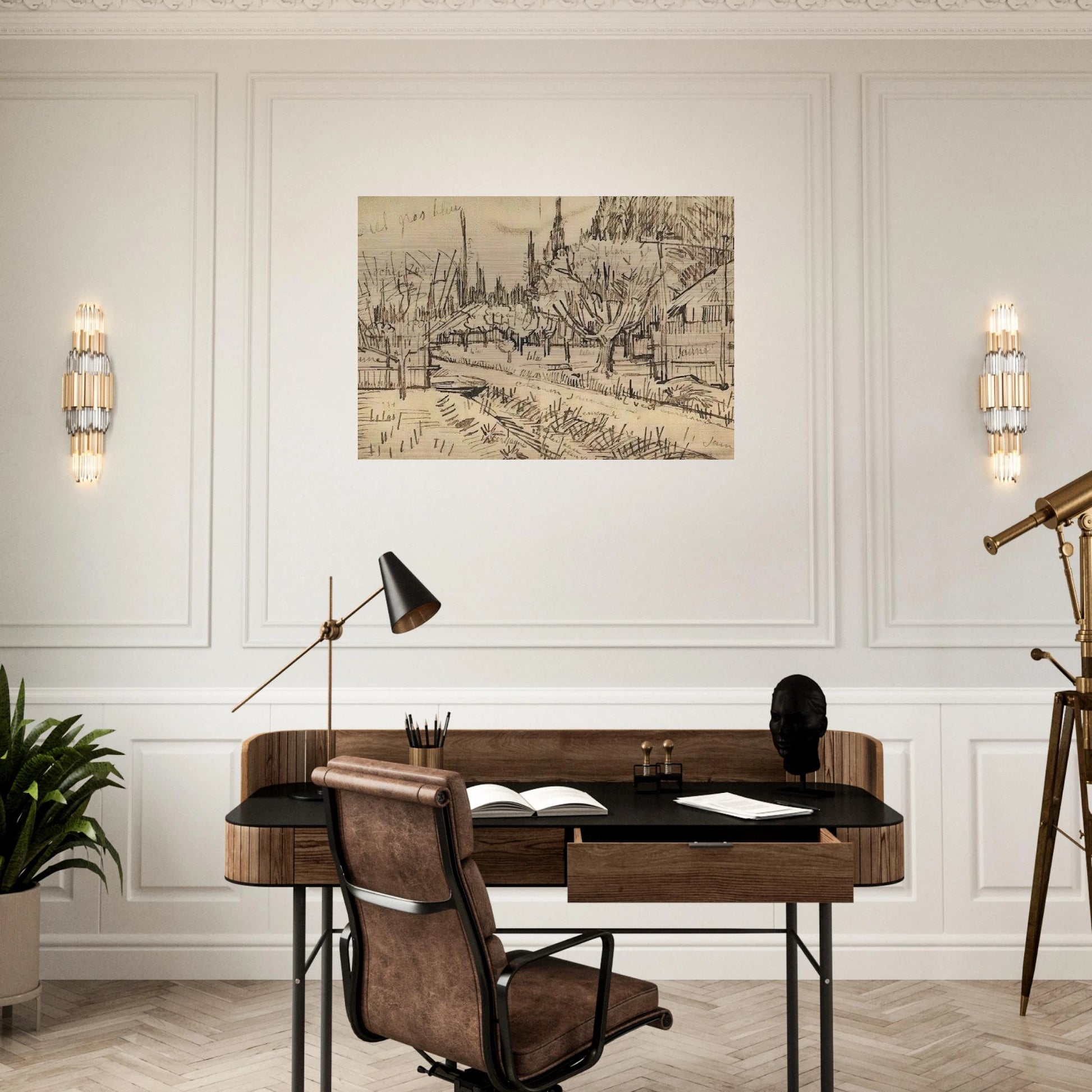 Orchard Surrounded by Cypresses - Vincent van Gogh Brushed Aluminum Print - 70x100 cm / 28x40 inches | Vincent van Gogh Aluminum Print | Vincent van Gogh Prints
