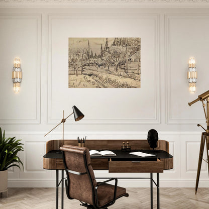 Orchard Surrounded by Cypresses - Vincent van Gogh Brushed Aluminum Print - 70x100 cm / 28x40 inches | Vincent van Gogh Aluminum Print | Vincent van Gogh Prints