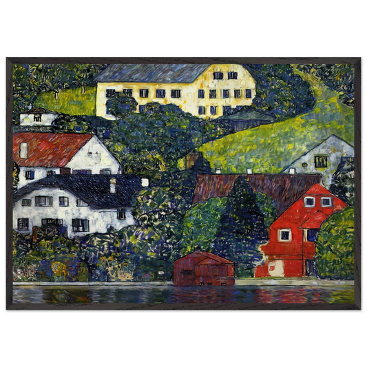 HOUSES AT UNTERACH ON THE ATTERSEE - Gustav Klimt 70x100 cm / 28x40 inches Framed Art Print – Black Wooden Frame