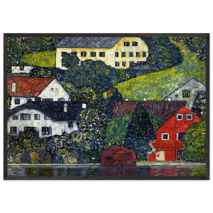 HOUSES AT UNTERACH ON THE ATTERSEE - Gustav Klimt 70x100 cm / 28x40 inches Framed Art Print – Black Wooden Frame