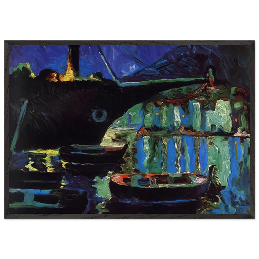 PORT OF CADAQUES NIGHT - Salvador Dali 70x100 cm / 28x40 inches Framed Art Print – Black Wooden Frame