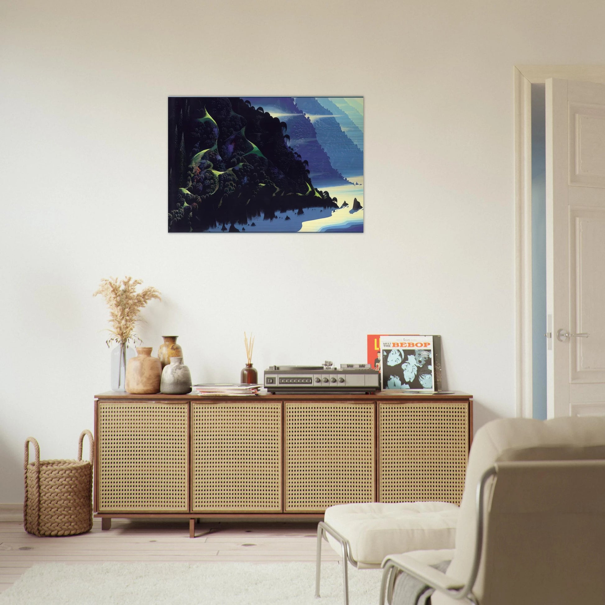 Blue Coastline - Eyvind Earle Brushed Aluminum Print - 70x100 cm / 28x40 inches | Eyvind Earle Aluminum Print | Eyvind Earle Prints