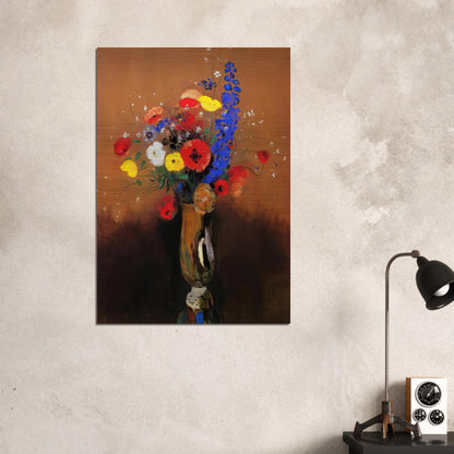 WILD FLOWERS IN A LONG NECKED VASE - Odilon Redon Brushed Aluminum Print - 70x100 cm / 28x40 inches | Odilon Redon Aluminum Print | Odilon Redon Prints