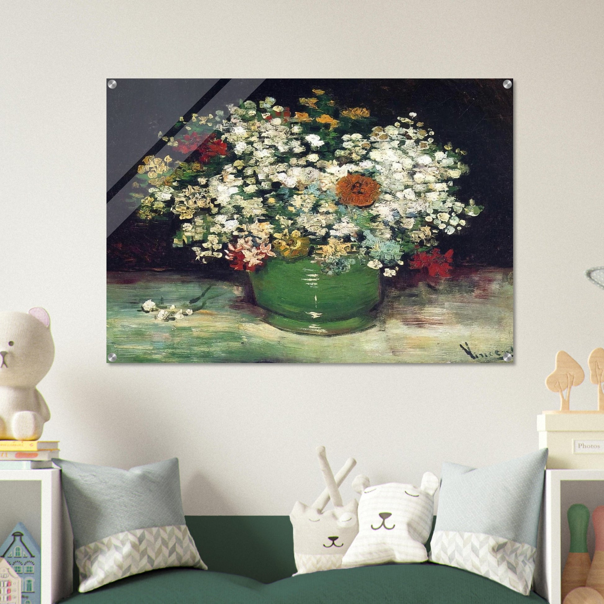 Vase with Zinnias and Other Flowers - Vincent van Gogh Acrylic Print - 70x100 cm / 28x40″ inches