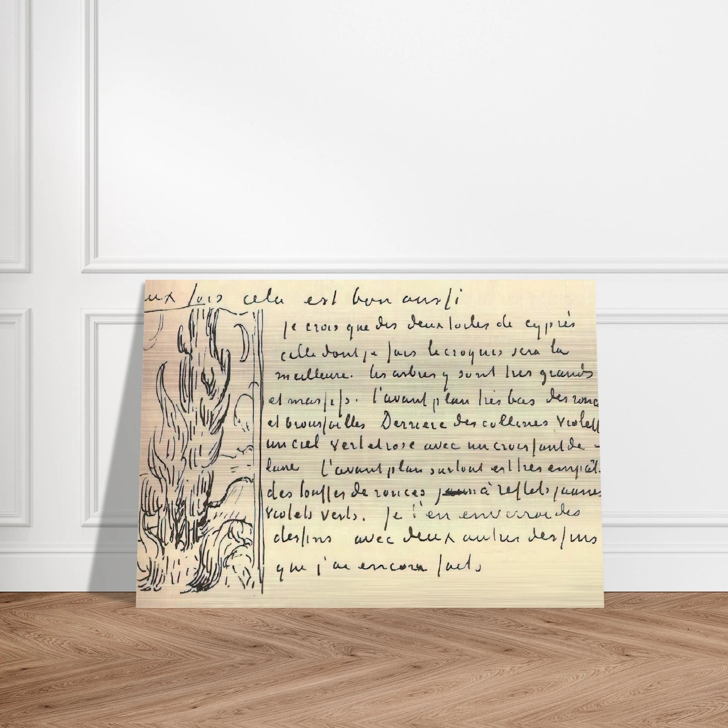 Cypresses Sketch on a Letter to Theo Van Gogh - Vincent van Gogh Brushed Aluminum Print - 70x100 cm / 28x40 inches | Vincent van Gogh Aluminum Print | Vincent van Gogh Prints